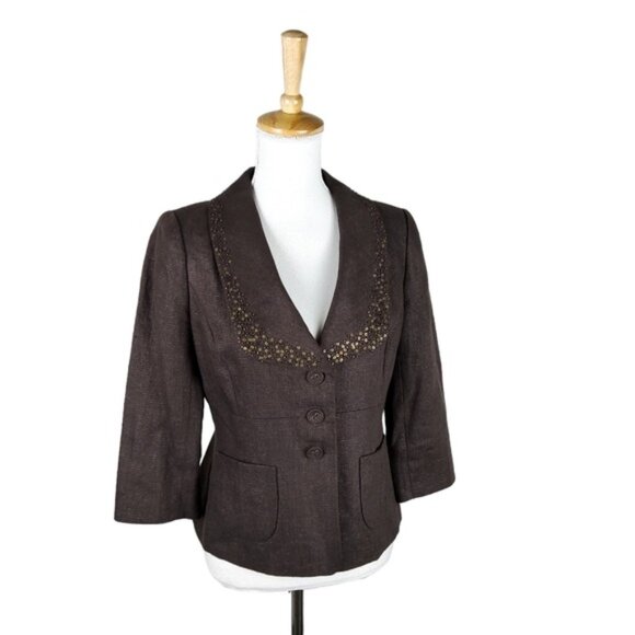Classiques Entier Jackets & Blazers - Classiques Entier Sequin Embellished 3/4 Sleeve Blazer Brown Size Small